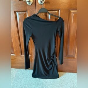 Pull&Bear Black Asymmetrical Ruched Bodycon Dress